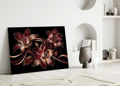 Crimson Gold Lily Trio Glass Wall Art