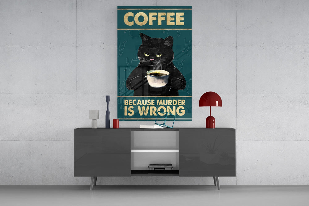 Grumpy Black Cat Coffee Glass Wall Art