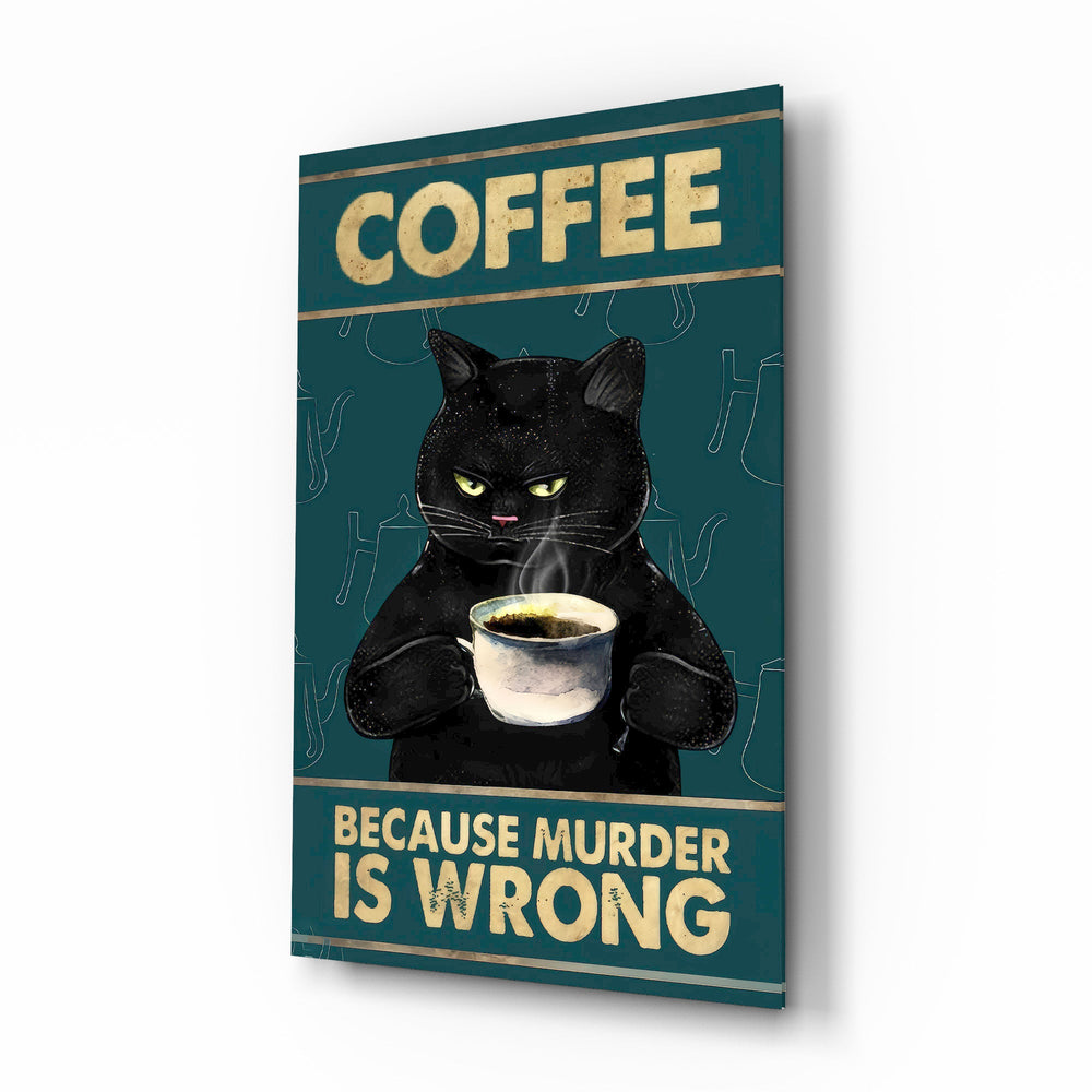 Grumpy Black Cat Coffee Glass Wall Art