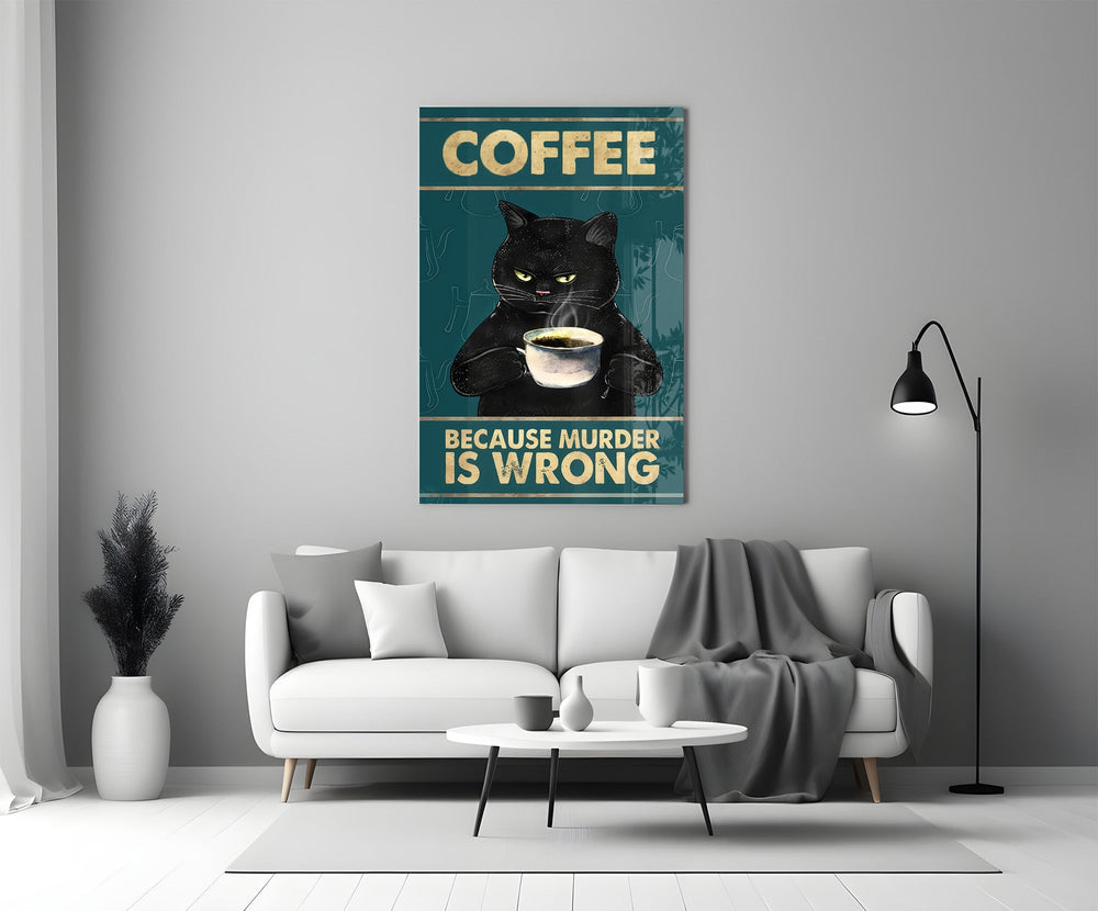 Grumpy Black Cat Coffee Glass Wall Art