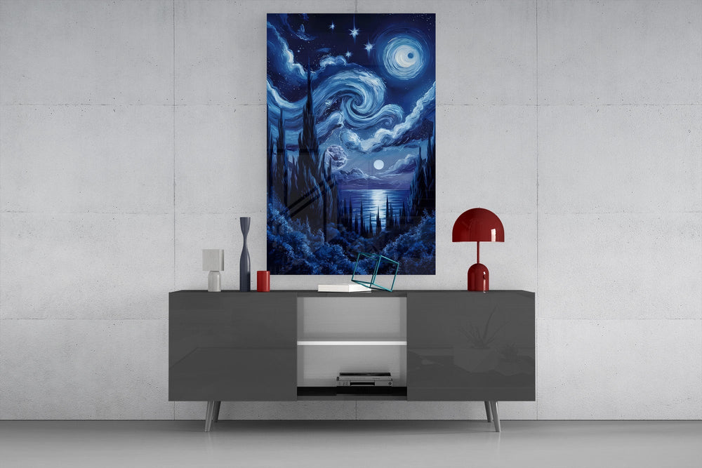 Swirling Starry Night Sky Glass Wall Art
