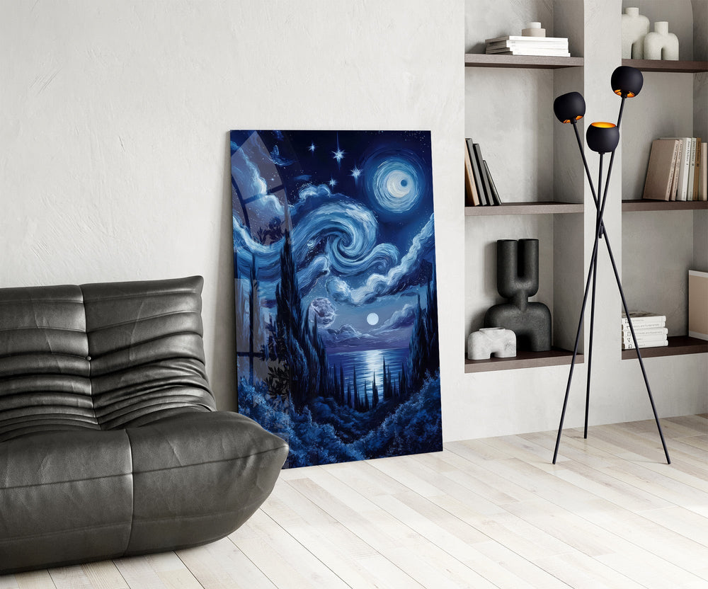 Swirling Starry Night Sky Glass Wall Art