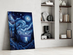 Swirling Starry Night Sky Glass Wall Art
