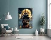 Galleon and Full Moon Seascape Glass Wall Art