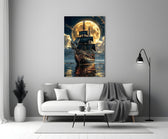 Galleon and Full Moon Seascape Glass Wall Art
