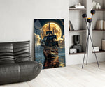 Galleon and Full Moon Seascape Glass Wall Art