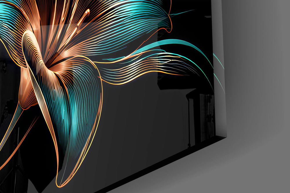 Teal and Copper Lily Trio Glass Wall Art