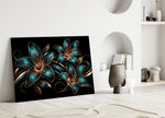 Teal and Copper Lily Trio Glass Wall Art