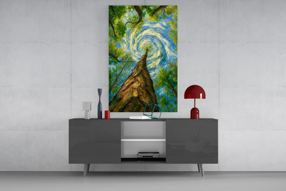 Swirling Sky Treetop Canopy Glass Wall Art
