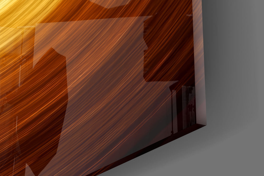 Golden Sunset Kayaker Silhouette Glass Wall Art