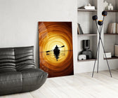 Golden Sunset Kayaker Silhouette Glass Wall Art