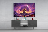 Purple Tree of Life Glowing Sunset Glass Wall Art