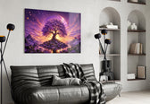 Purple Tree of Life Glowing Sunset Glass Wall Art