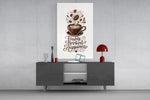 Latte Heart Coffee Cup Typography Glass Wall Art