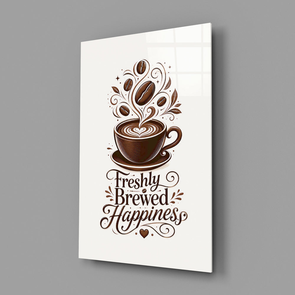 Latte Heart Coffee Cup Typography Glass Wall Art