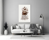 Latte Heart Coffee Cup Typography Glass Wall Art