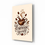 Splashing Espresso Cup Typography Glass Wall Art