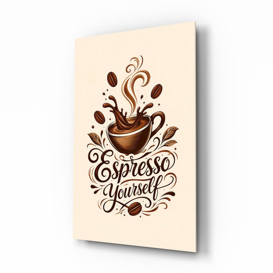 Splashing Espresso Cup Typography Glass Wall Art