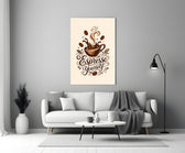 Splashing Espresso Cup Typography Glass Wall Art