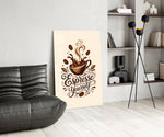 Splashing Espresso Cup Typography Glass Wall Art