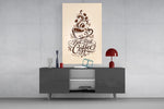 Brown Script Coffee Cup Typography Glass Wall Art