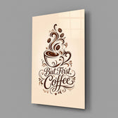 Brown Script Coffee Cup Typography Glass Wall Art