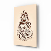 Brown Script Coffee Cup Typography Glass Wall Art
