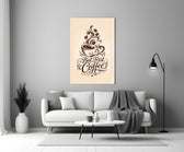 Brown Script Coffee Cup Typography Glass Wall Art