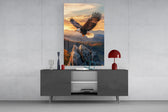 Soaring Bald Eagle Autumn Sunset Glass Wall Art