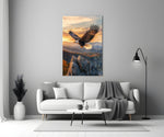 Soaring Bald Eagle Autumn Sunset Glass Wall Art