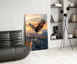 Soaring Bald Eagle Autumn Sunset Glass Wall Art