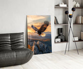 Soaring Bald Eagle Autumn Sunset Glass Wall Art