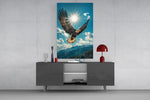 Bald Eagle Sunburst Blue Sky Glass Wall Art
