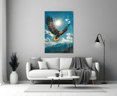 Bald Eagle Sunburst Blue Sky Glass Wall Art