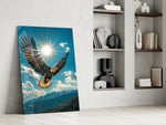 Bald Eagle Sunburst Blue Sky Glass Wall Art