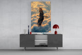 Bald Eagle Above Golden Clouds Glass Wall Art
