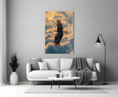Bald Eagle Above Golden Clouds Glass Wall Art