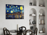 Swirling Starry Night City Skyline Glass Wall Art