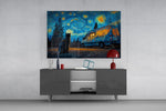 Starry Night Camper Van and Cat Glass Wall Art