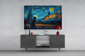 Starry Night Camper Van and Cat Glass Wall Art