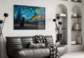 Starry Night Camper Van and Cat Glass Wall Art