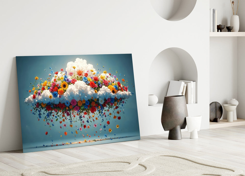 Blooming Cloud Wildflower Burst Glass Wall Art