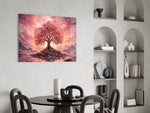 Pink Cherry Blossom Tree Sunset Glass Wall Art