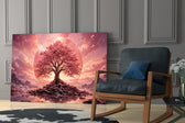 Pink Cherry Blossom Tree Sunset Glass Wall Art