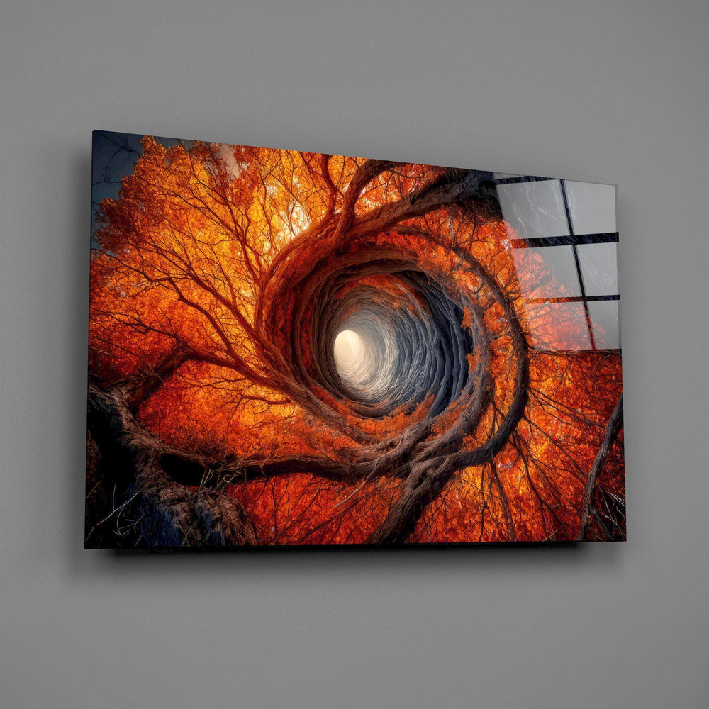 Autumn Forest Spiral Vortex Glass Wall Art