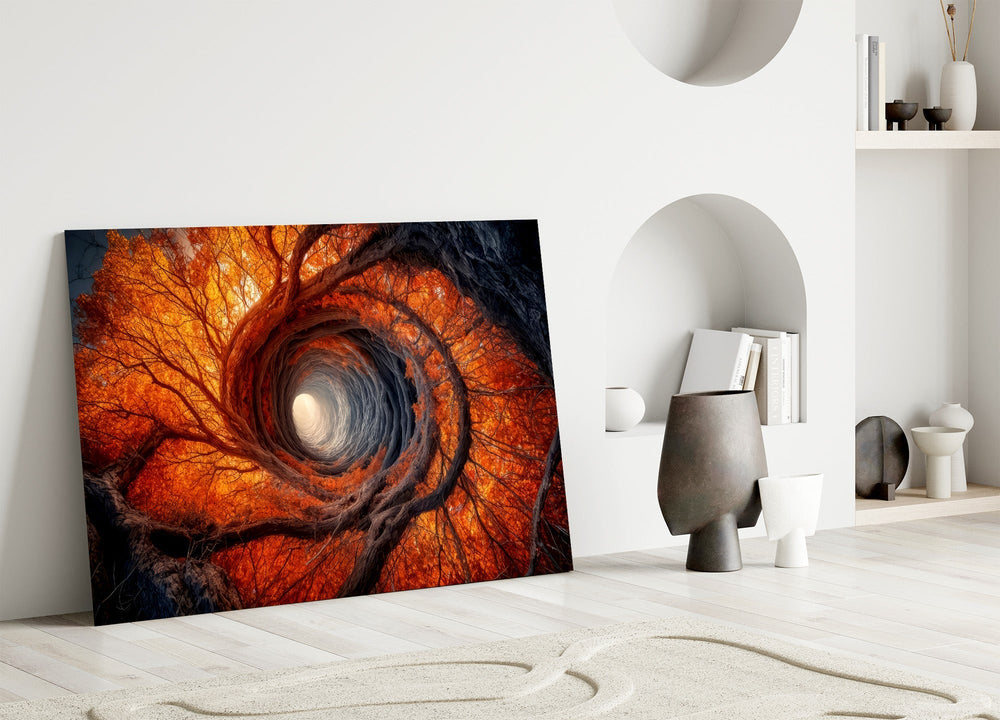 Autumn Forest Spiral Vortex Glass Wall Art