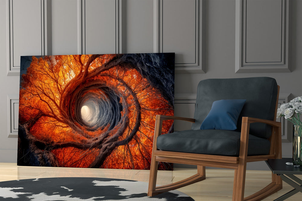 Autumn Forest Spiral Vortex Glass Wall Art