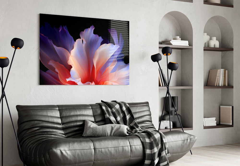 Abstract Petal Bloom Purple and Coral Glass Wall Art