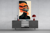 Orange Hair Veil Blue Portrait Glass Wall Art