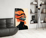 Orange Hair Veil Blue Portrait Glass Wall Art